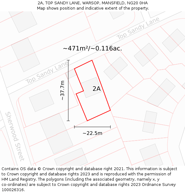2A, TOP SANDY LANE, WARSOP, MANSFIELD, NG20 0HA: Plot and title map