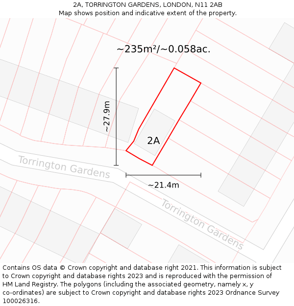 2A, TORRINGTON GARDENS, LONDON, N11 2AB: Plot and title map