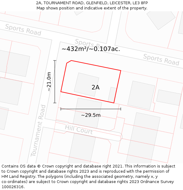 2A, TOURNAMENT ROAD, GLENFIELD, LEICESTER, LE3 8FP: Plot and title map