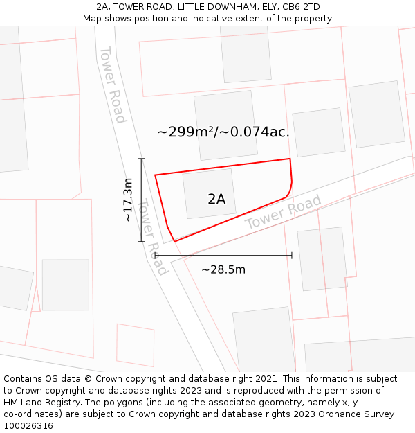 2A, TOWER ROAD, LITTLE DOWNHAM, ELY, CB6 2TD: Plot and title map