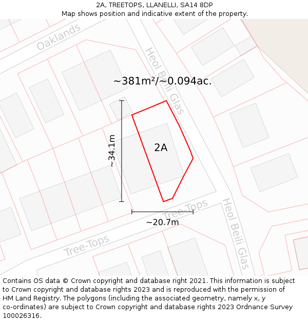2A, TREETOPS, LLANELLI, SA14 8DP: Plot and title map