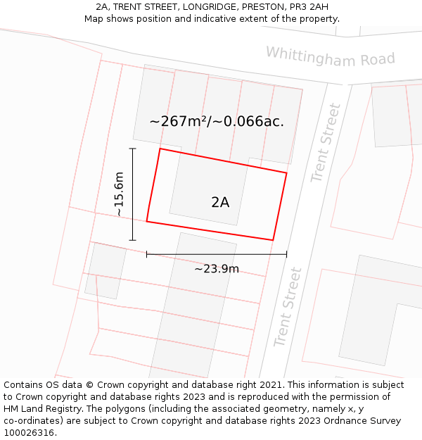 2A, TRENT STREET, LONGRIDGE, PRESTON, PR3 2AH: Plot and title map