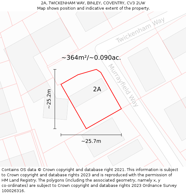 2A, TWICKENHAM WAY, BINLEY, COVENTRY, CV3 2UW: Plot and title map