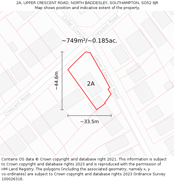 2A, UPPER CRESCENT ROAD, NORTH BADDESLEY, SOUTHAMPTON, SO52 9JR: Plot and title map