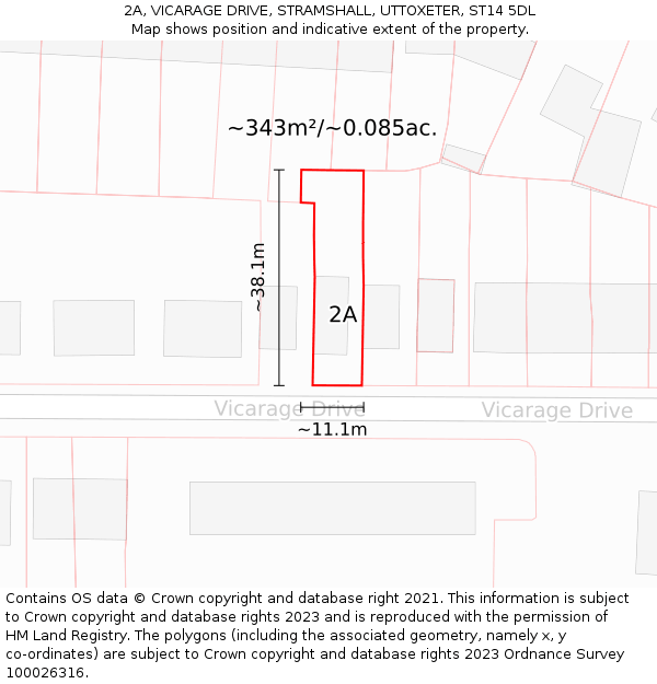 2A, VICARAGE DRIVE, STRAMSHALL, UTTOXETER, ST14 5DL: Plot and title map