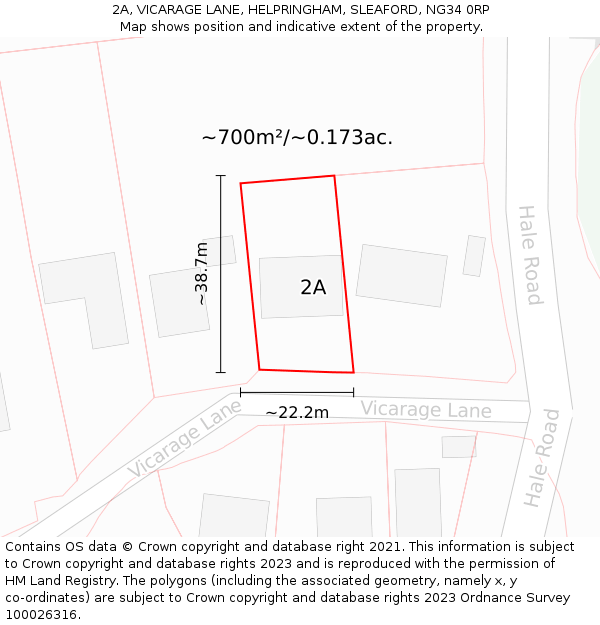 2A, VICARAGE LANE, HELPRINGHAM, SLEAFORD, NG34 0RP: Plot and title map