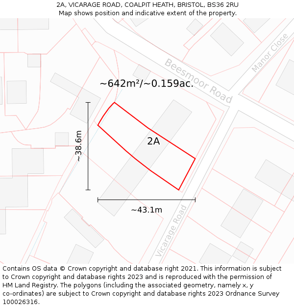 2A, VICARAGE ROAD, COALPIT HEATH, BRISTOL, BS36 2RU: Plot and title map