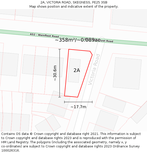 2A, VICTORIA ROAD, SKEGNESS, PE25 3SB: Plot and title map