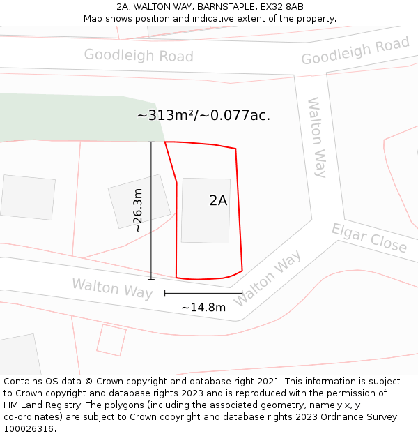 2A, WALTON WAY, BARNSTAPLE, EX32 8AB: Plot and title map