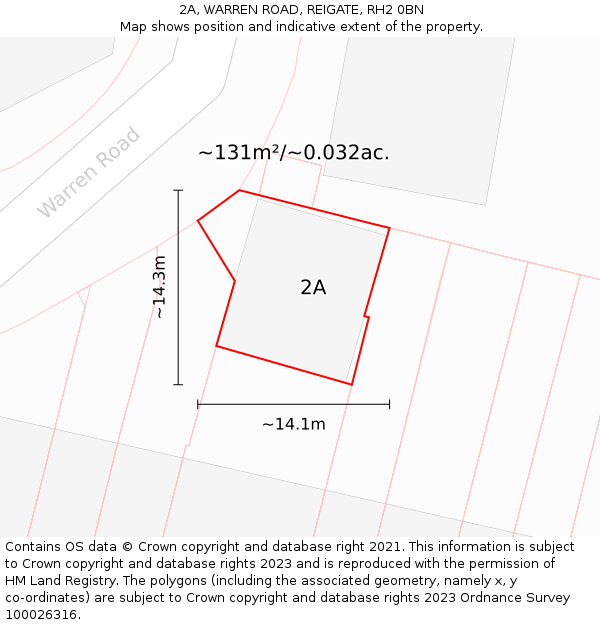 2A, WARREN ROAD, REIGATE, RH2 0BN: Plot and title map