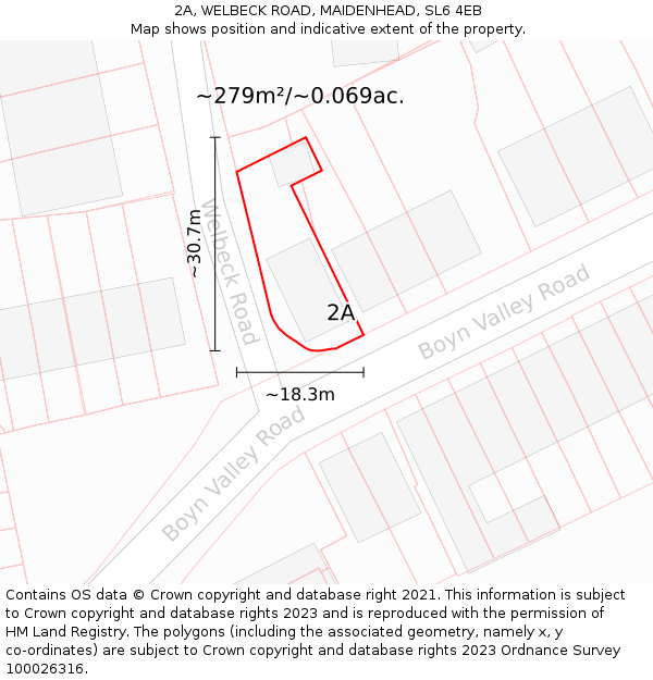 2A, WELBECK ROAD, MAIDENHEAD, SL6 4EB: Plot and title map
