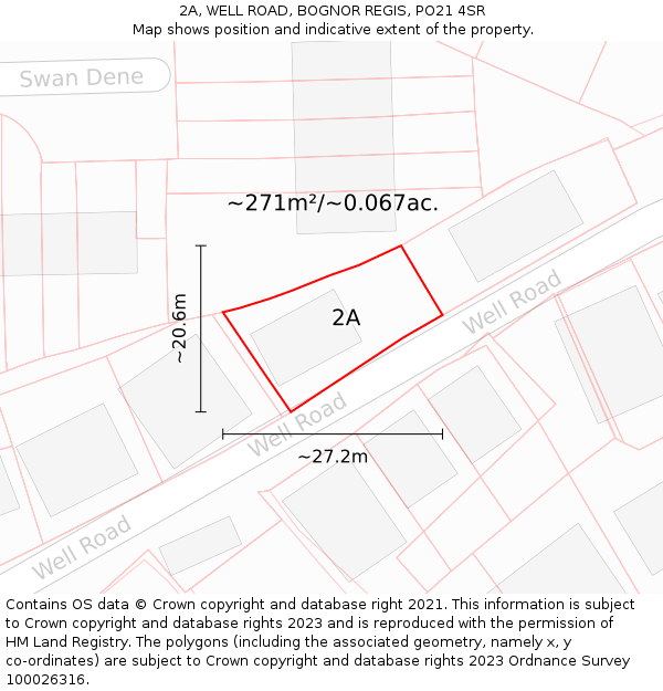 2A, WELL ROAD, BOGNOR REGIS, PO21 4SR: Plot and title map