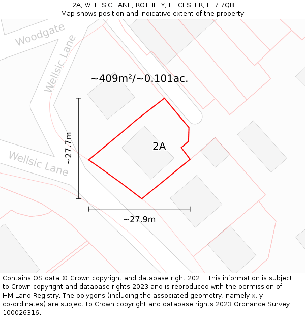 2A, WELLSIC LANE, ROTHLEY, LEICESTER, LE7 7QB: Plot and title map
