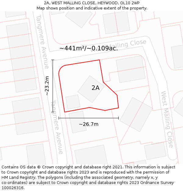2A, WEST MALLING CLOSE, HEYWOOD, OL10 2WP: Plot and title map