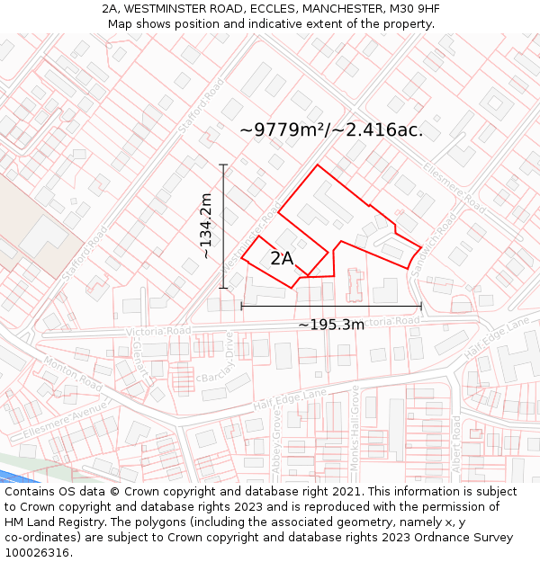 2A, WESTMINSTER ROAD, ECCLES, MANCHESTER, M30 9HF: Plot and title map