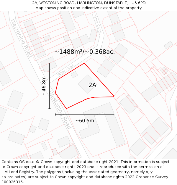 2A, WESTONING ROAD, HARLINGTON, DUNSTABLE, LU5 6PD: Plot and title map