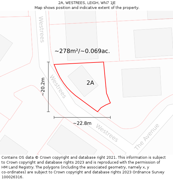 2A, WESTREES, LEIGH, WN7 1JE: Plot and title map