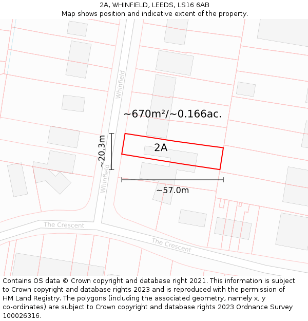 2A, WHINFIELD, LEEDS, LS16 6AB: Plot and title map