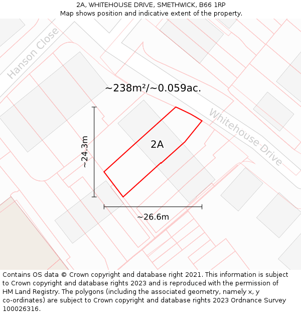 2A, WHITEHOUSE DRIVE, SMETHWICK, B66 1RP: Plot and title map