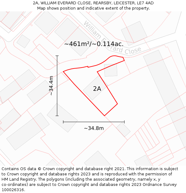 2A, WILLIAM EVERARD CLOSE, REARSBY, LEICESTER, LE7 4AD: Plot and title map