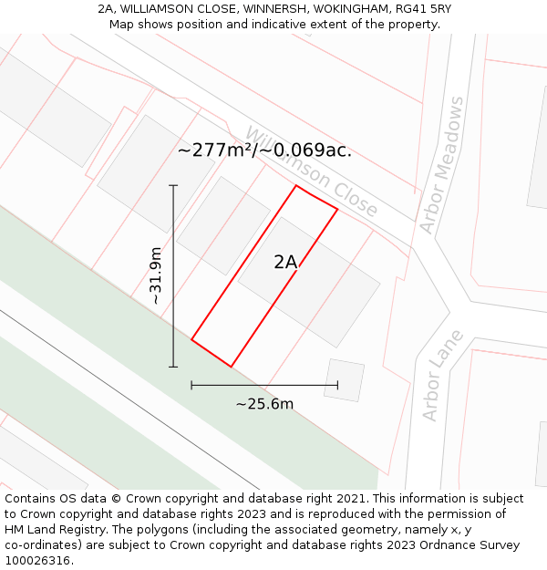 2A, WILLIAMSON CLOSE, WINNERSH, WOKINGHAM, RG41 5RY: Plot and title map