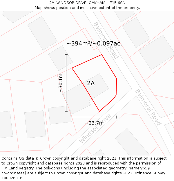 2A, WINDSOR DRIVE, OAKHAM, LE15 6SN: Plot and title map