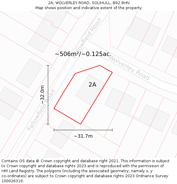 2A, WOLVERLEY ROAD, SOLIHULL, B92 9HN: Plot and title map
