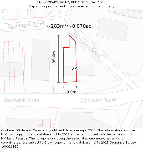 2A, WOOLWICH ROAD, BELVEDERE, DA17 5EW: Plot and title map