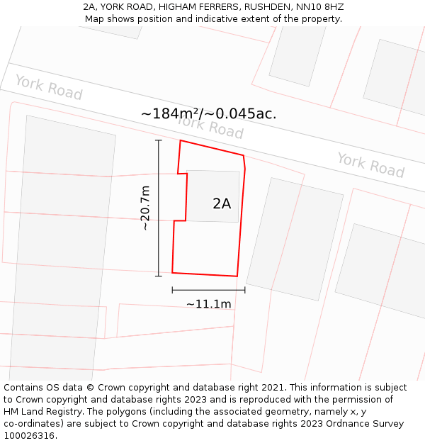 2A, YORK ROAD, HIGHAM FERRERS, RUSHDEN, NN10 8HZ: Plot and title map