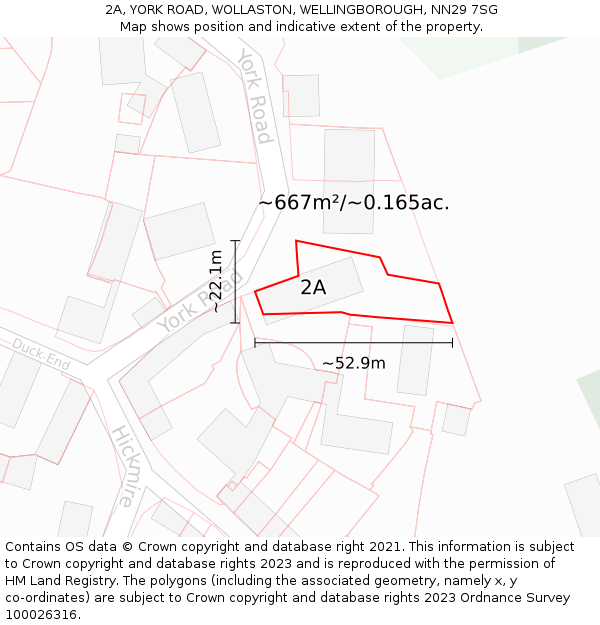 2A, YORK ROAD, WOLLASTON, WELLINGBOROUGH, NN29 7SG: Plot and title map