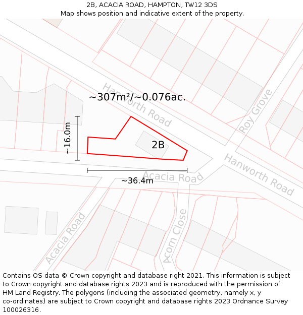 2B, ACACIA ROAD, HAMPTON, TW12 3DS: Plot and title map