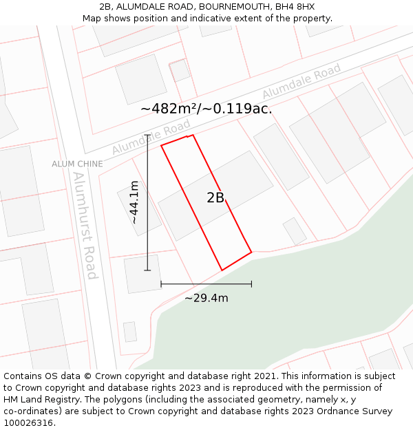 2B, ALUMDALE ROAD, BOURNEMOUTH, BH4 8HX: Plot and title map