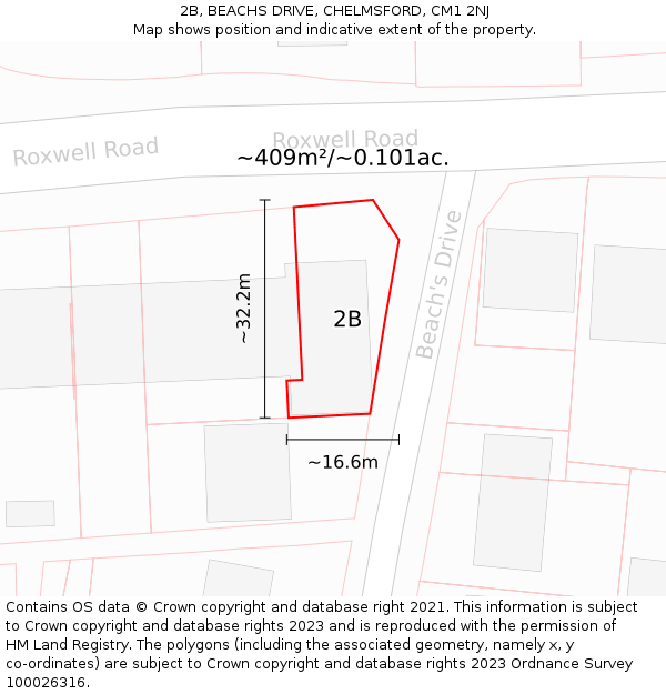 2B, BEACHS DRIVE, CHELMSFORD, CM1 2NJ: Plot and title map