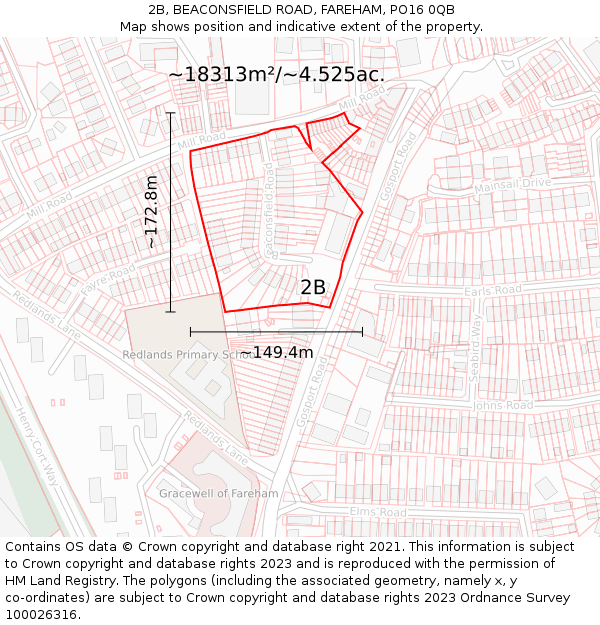 2B, BEACONSFIELD ROAD, FAREHAM, PO16 0QB: Plot and title map