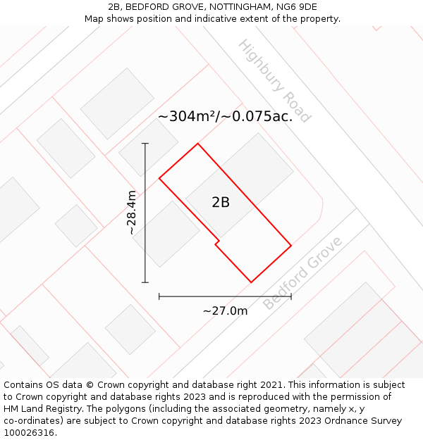 2B, BEDFORD GROVE, NOTTINGHAM, NG6 9DE: Plot and title map