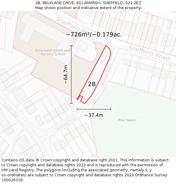2B, BELKLANE DRIVE, KILLAMARSH, SHEFFIELD, S21 2EZ: Plot and title map