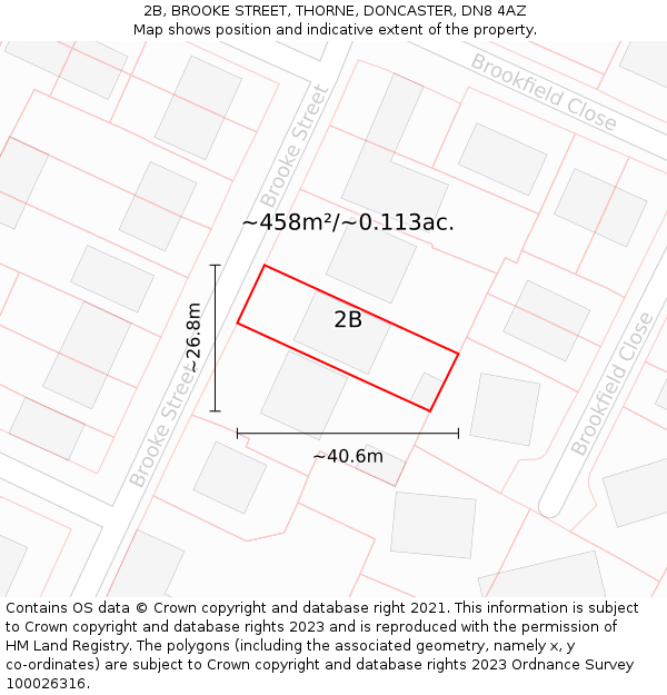 2B, BROOKE STREET, THORNE, DONCASTER, DN8 4AZ: Plot and title map