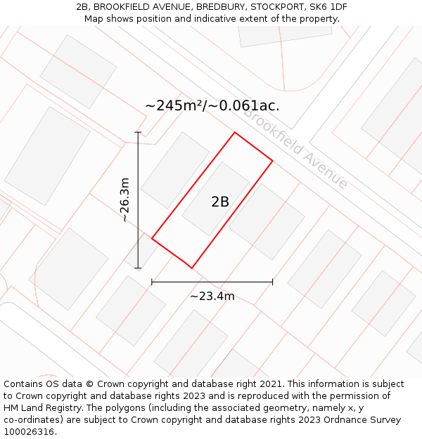 2B, BROOKFIELD AVENUE, BREDBURY, STOCKPORT, SK6 1DF: Plot and title map