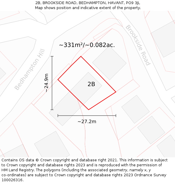 2B, BROOKSIDE ROAD, BEDHAMPTON, HAVANT, PO9 3JL: Plot and title map