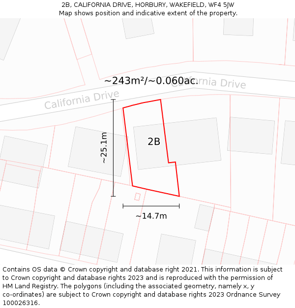 2B, CALIFORNIA DRIVE, HORBURY, WAKEFIELD, WF4 5JW: Plot and title map