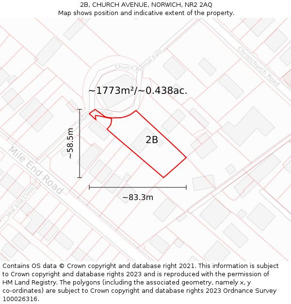 2B, CHURCH AVENUE, NORWICH, NR2 2AQ: Plot and title map