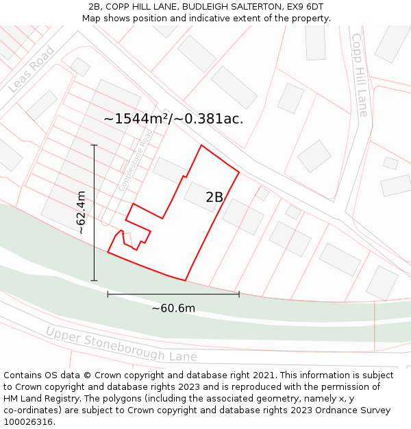 2B, COPP HILL LANE, BUDLEIGH SALTERTON, EX9 6DT: Plot and title map