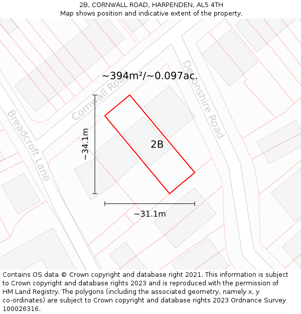 2B, CORNWALL ROAD, HARPENDEN, AL5 4TH: Plot and title map
