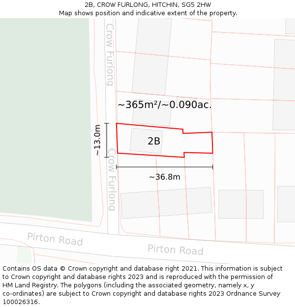 2B, CROW FURLONG, HITCHIN, SG5 2HW: Plot and title map