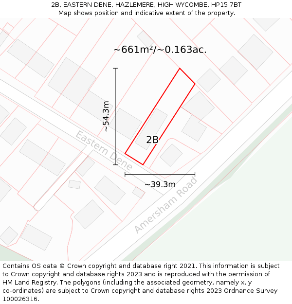 2B, EASTERN DENE, HAZLEMERE, HIGH WYCOMBE, HP15 7BT: Plot and title map
