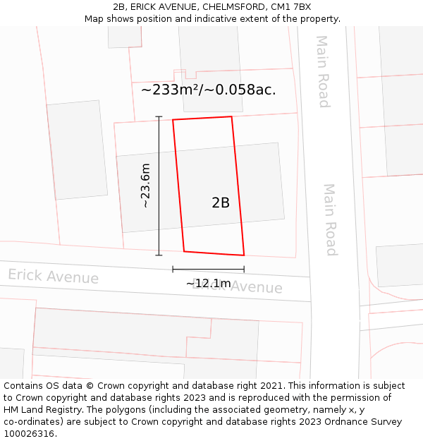 2B, ERICK AVENUE, CHELMSFORD, CM1 7BX: Plot and title map