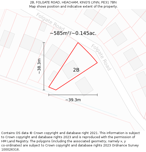 2B, FOLGATE ROAD, HEACHAM, KING'S LYNN, PE31 7BN: Plot and title map