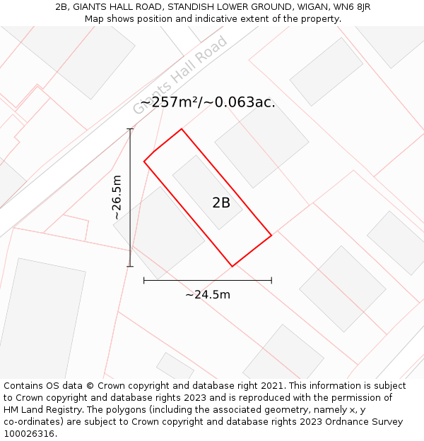 2B, GIANTS HALL ROAD, STANDISH LOWER GROUND, WIGAN, WN6 8JR: Plot and title map