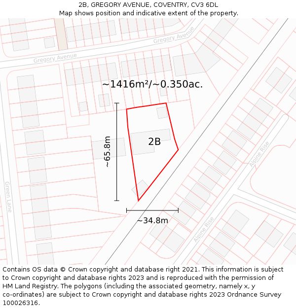 2B, GREGORY AVENUE, COVENTRY, CV3 6DL: Plot and title map