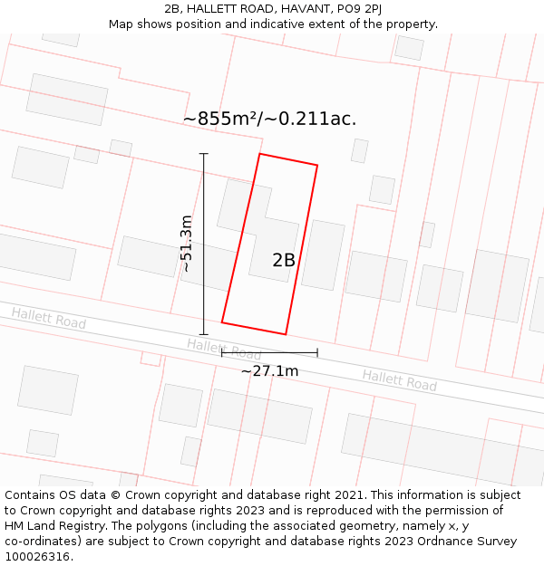 2B, HALLETT ROAD, HAVANT, PO9 2PJ: Plot and title map